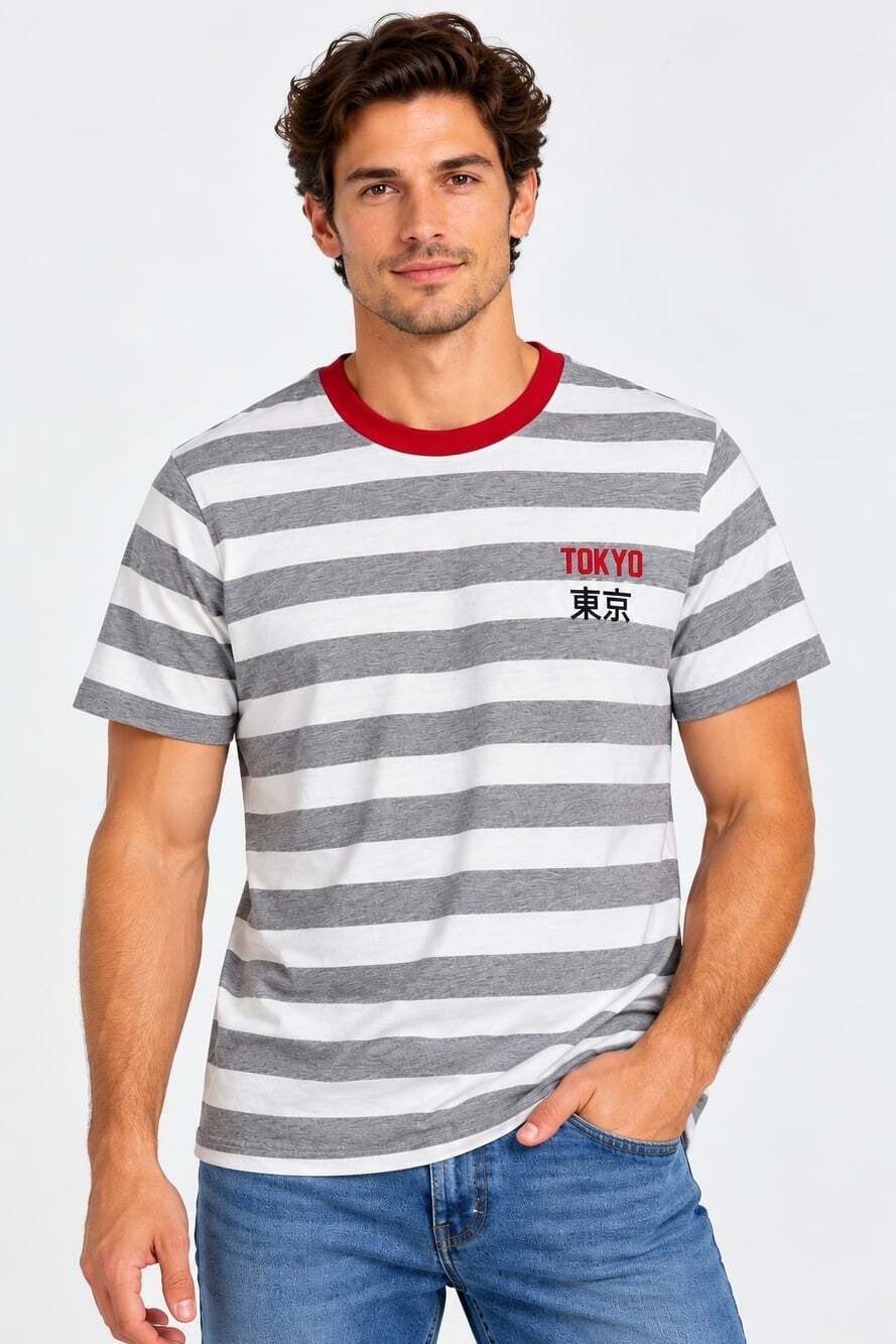Urban Outfitters Mens Striped T-Shirt Neon Riot Tokyo Race Short Sleeve Sz M T36